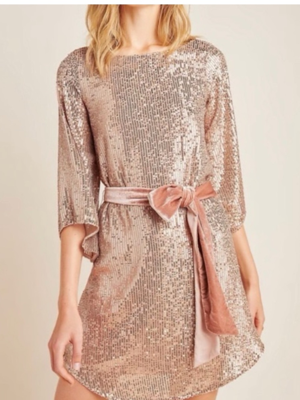 Anthropologie Rose Gold Sequin Shift Dress - Picture 9 of 10